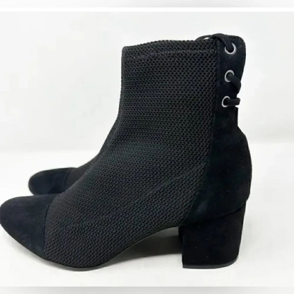 Schutz Emilia Women's Knit lace up Ankle Bootie Black Booties 6. NWB